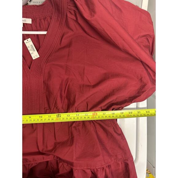 NWT Madewell Puff-Sleeve Mini Dress Poplin Fall Photos Tiered 100% cotton pocket - Picture 8 of 10